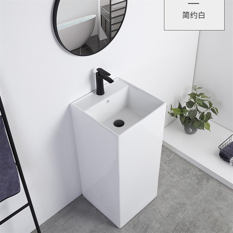 家用陶瓷一体式立柱盆大圆方x形薄边洗脸盆阳台卫生间落地洗手盆