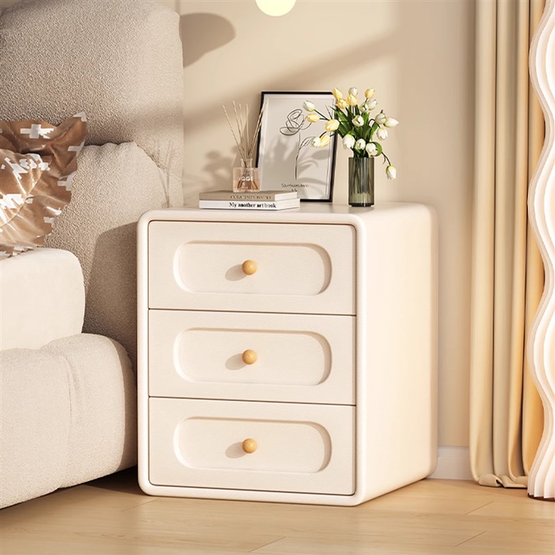 奶油风实木床头柜简约现代新款床边柜子家用卧室小型床头柜收纳柜