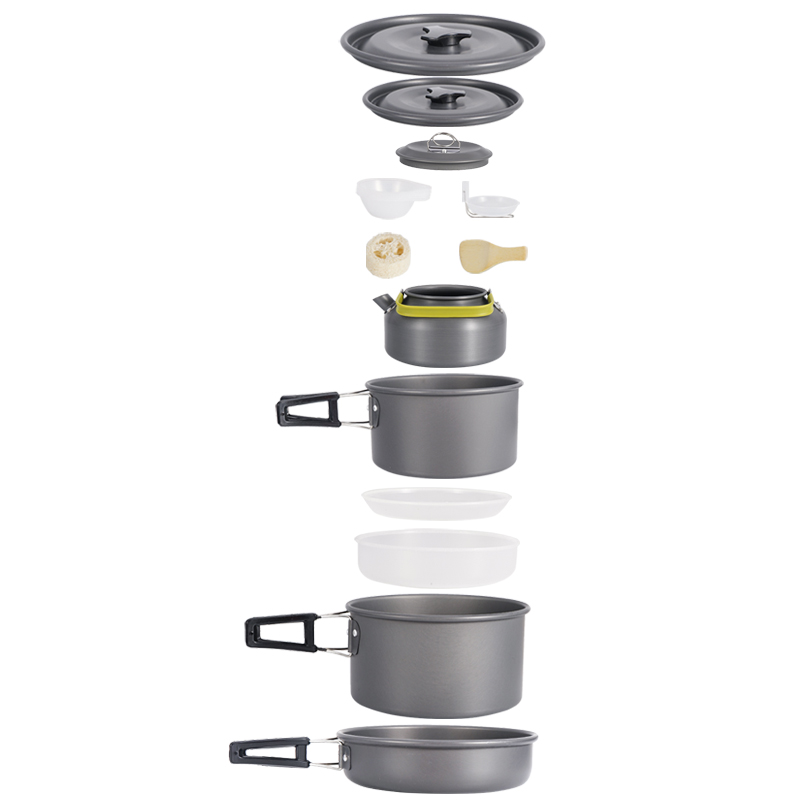 户外套锅5-6人锅具野营茶壶套装便携野餐炉具不粘锅野外餐具炊具