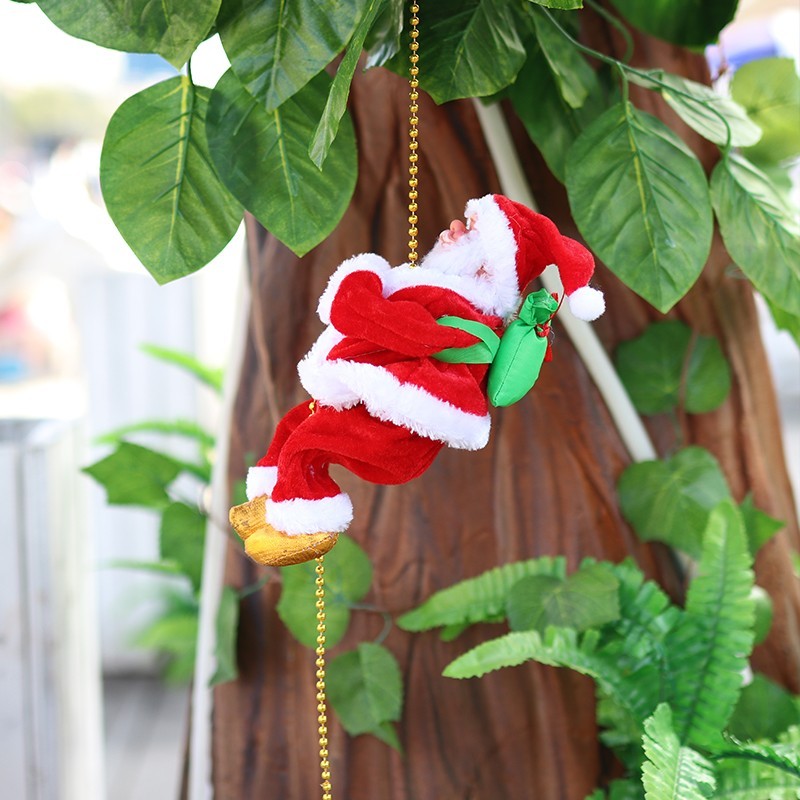 电动音乐圣诞老人爬珠子爬连珠爬绳玩具公仔圣诞老人玩偶装饰挂件