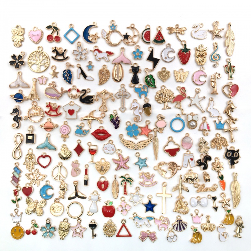 混150个卡通滴油耳环饰品v小挂件diy手工耳钉耳夹材料包项链配件