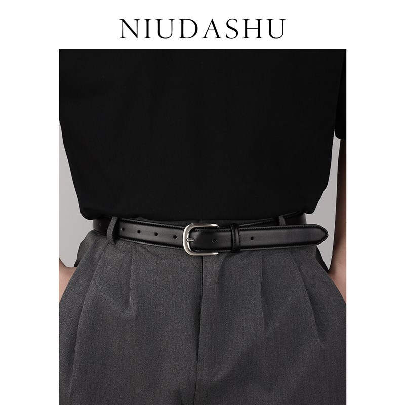 皮带男潮年轻人真皮装饰瘦配牛仔裤休闲裤韩版简约针扣腰带男黑色