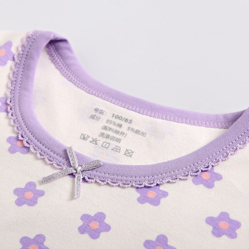 女童秋衣秋裤全棉a类儿童无骨家居服长袖圆领睡衣纯棉Z保暖打底衫