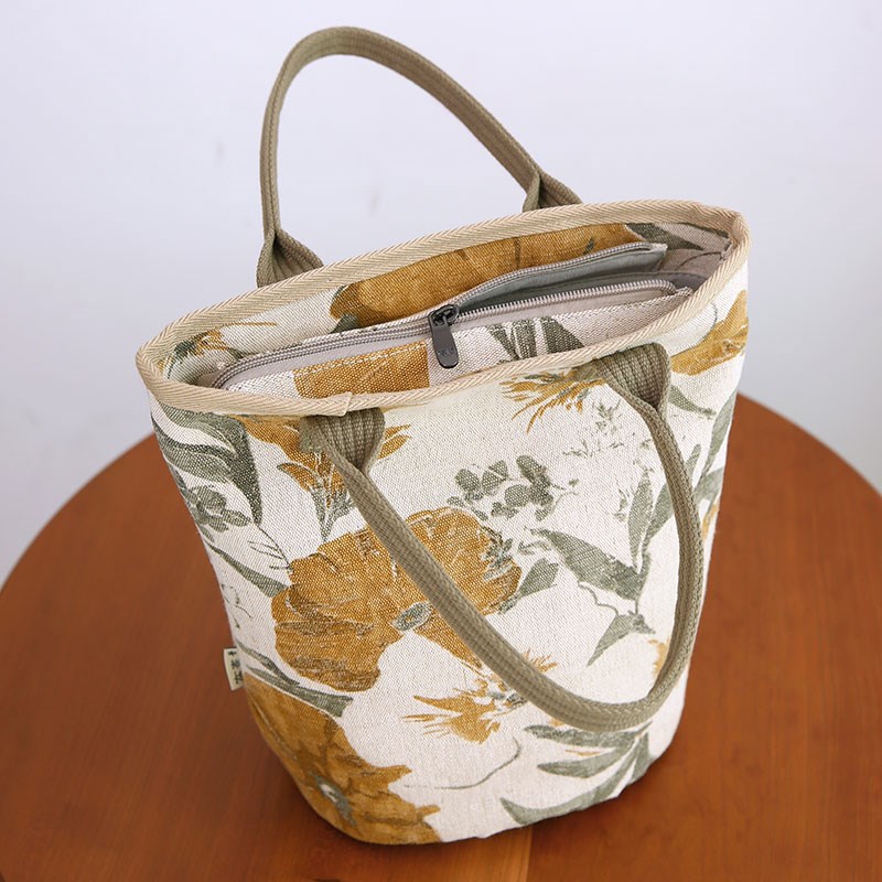 布奏麻布手提袋带饭便当袋t手提包妈妈上班族洋气提饭包帆布小拎