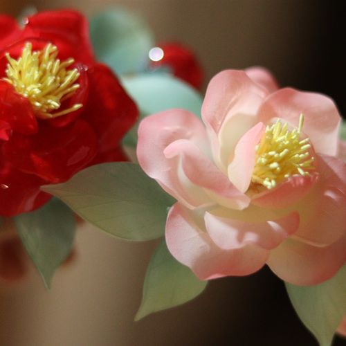 忘川手作粉山茶热缩花发簪发夹汉服旗袍国风古风发饰  云烟