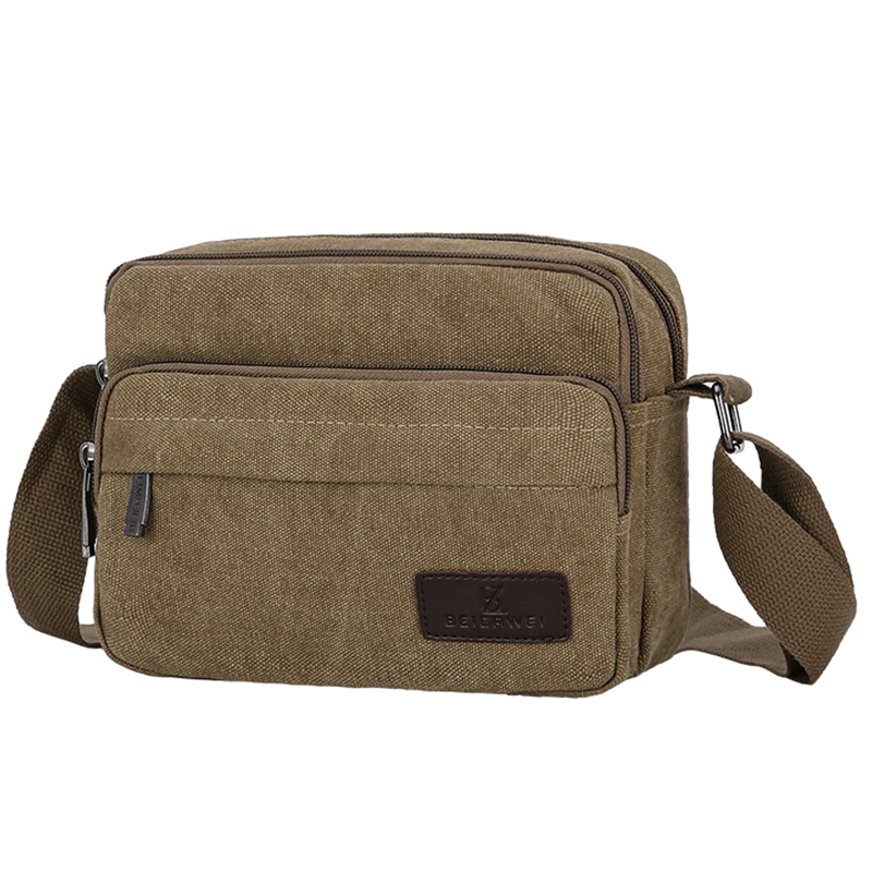 帆布单肩包男士新款o斜挎包户外休闲小背包商务公文包做生意收钱