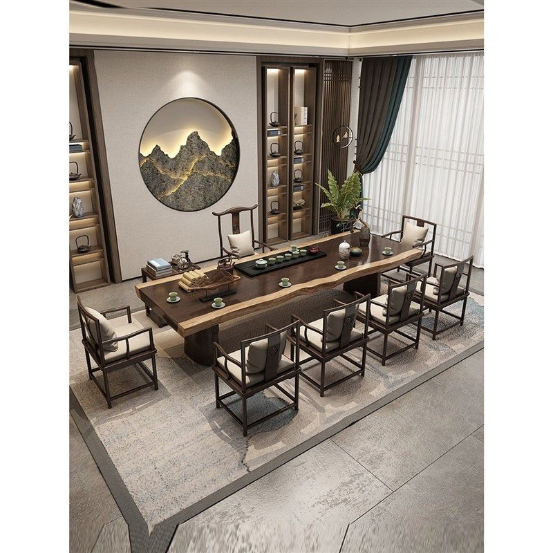 原木大板新中式茶桌椅组合 实木茶叶店禅意功夫泡茶桌 办公室茶台,住宅家具,茶几,淘宝优惠券,粉丝福利购,淘宝优惠卷