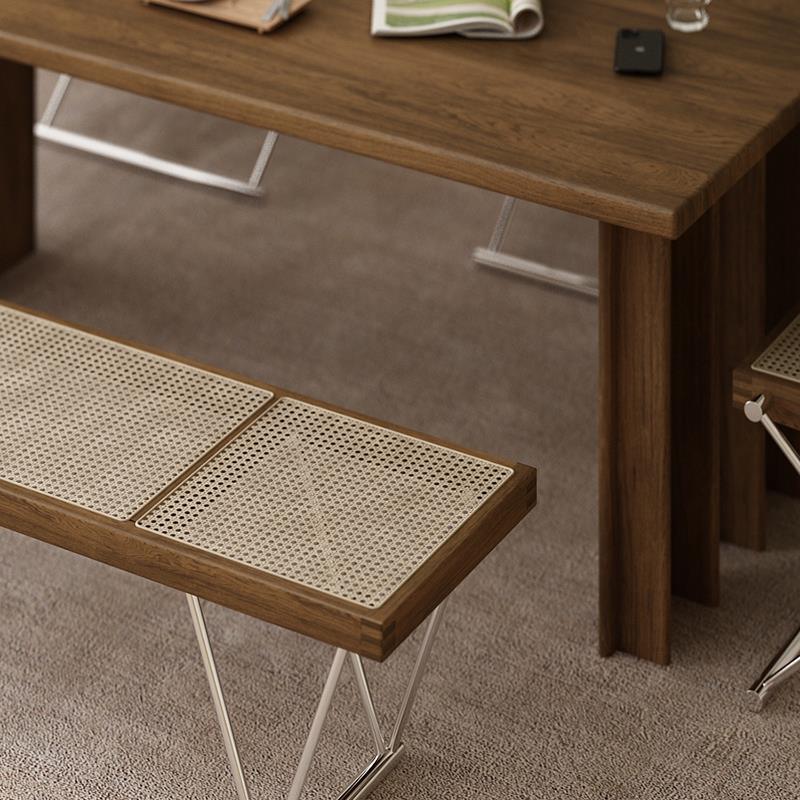 昌迪加尔古换鞋凳长条凳不锈钢实木长凳中迹复古餐桌藤编床尾凳木