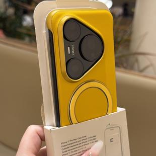 高级感小众时尚皮质半包无边框适用华为pura70pro+手机壳pura80ultra磁吸支架360度旋转mate70/60新款男女硬