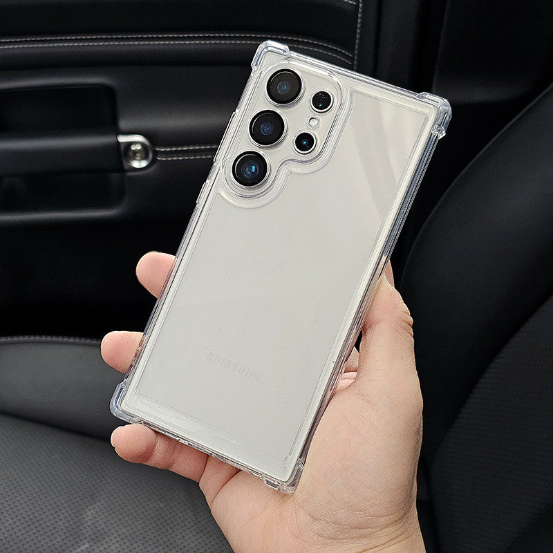 四角气囊防摔自带镜头膜适用三星s24ultra手机壳s23+透明亚克力s22U全包防摔23FE新款高级感简约硅胶男女外壳