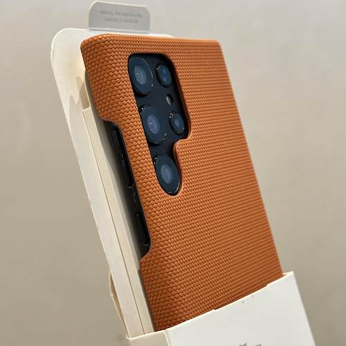 轻奢橙色编织纹素皮手机壳