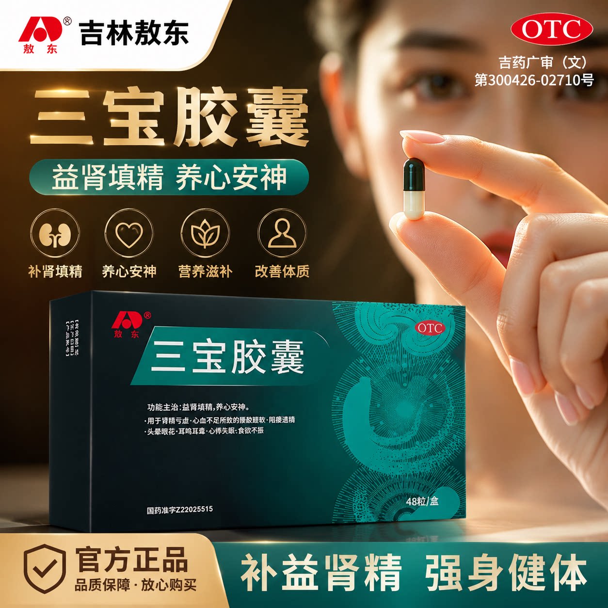 吉林敖东三宝胶囊男士阳痿遗精补肾地黄肉苁蓉人参鹿茸官方旗舰店