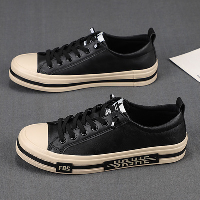 平底免系带潮流百搭低帮休闲皮鞋