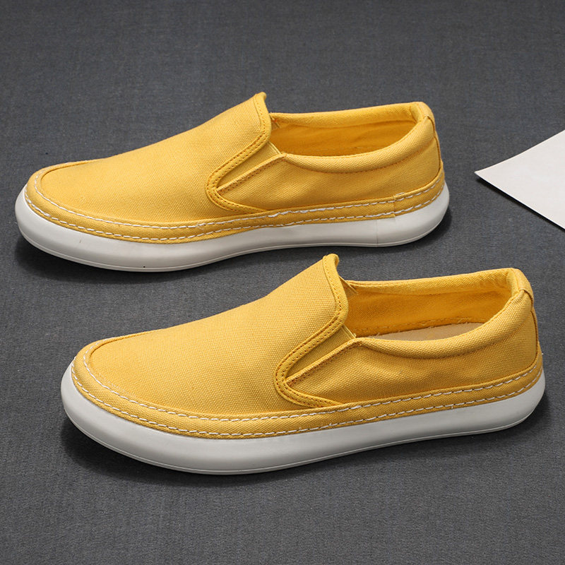 秋季新款帆布鞋男潮流低帮休闲鞋板鞋青年韩版一脚蹬懒人鞋厚底鞋