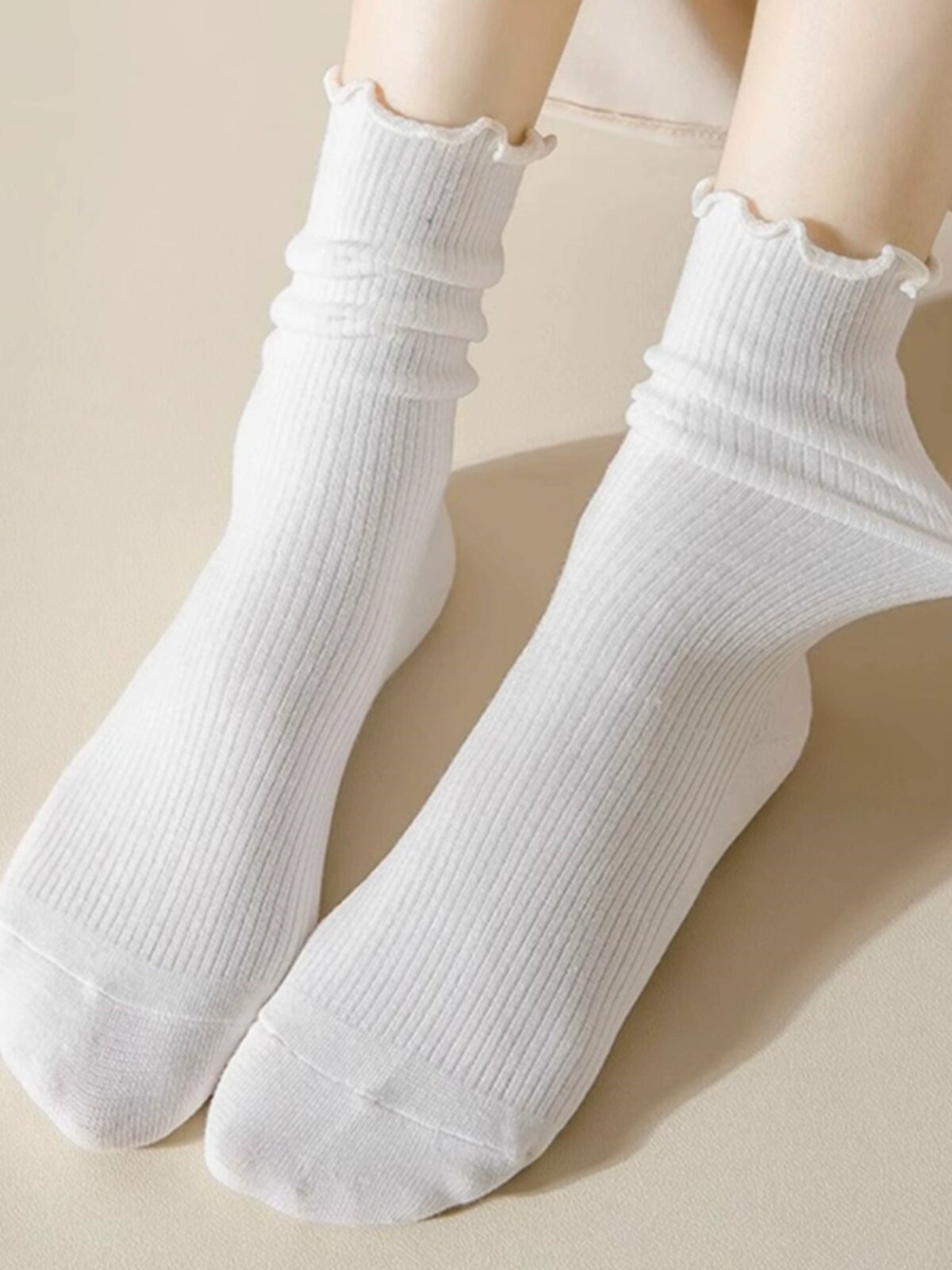 无骨日系jk花边堆堆袜女潮流搭配小皮鞋乐福鞋白色中筒新