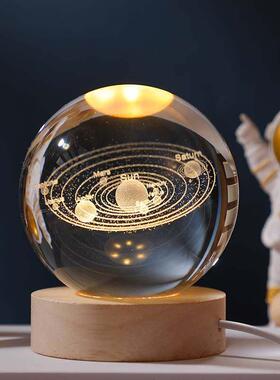 创意生日礼物太阳系发光水晶球小夜灯摆件卧室桌面装饰品教师节