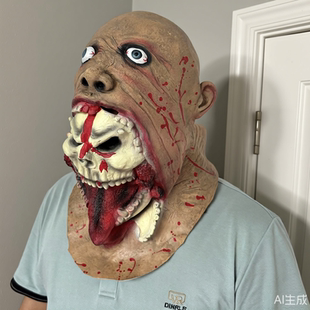 恐怖节目效果男女派对道具全脸乳胶面具肉色舞会吞尸吃人查理整蛊