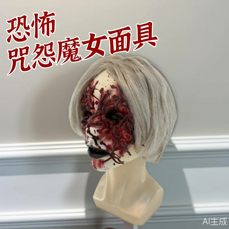 万圣节新款恐怖咒怨魔女面具吓人道具白发女鬼老奶奶僵尸老人面具