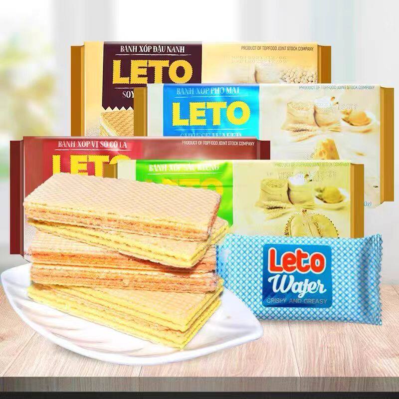 越南零食LETO榴莲味巧克力味威化饼干夹心早餐饼干进口小零食年货