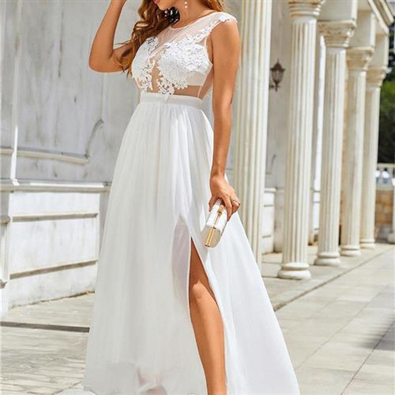 White Tulle Wedding Party Dresses for Women Lace Hollow Out