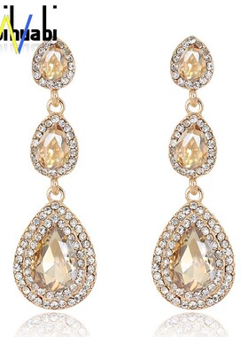 Crystal Gold Jewelry Fashion Long Drop Earrings For Women 21