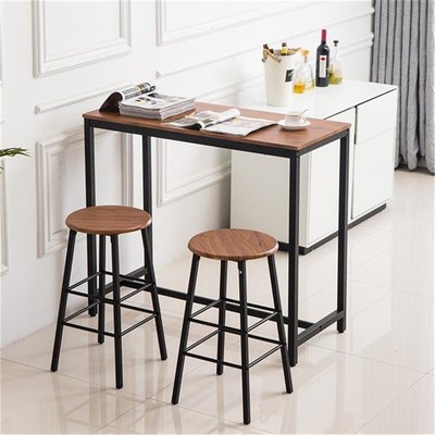 PVC Wood Grain Simple Bar Table Tound Bar Stool (One Table A