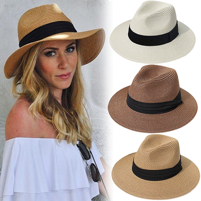 Unisex Panama Straw Hats for Women Men Summer Beach Sun Hat