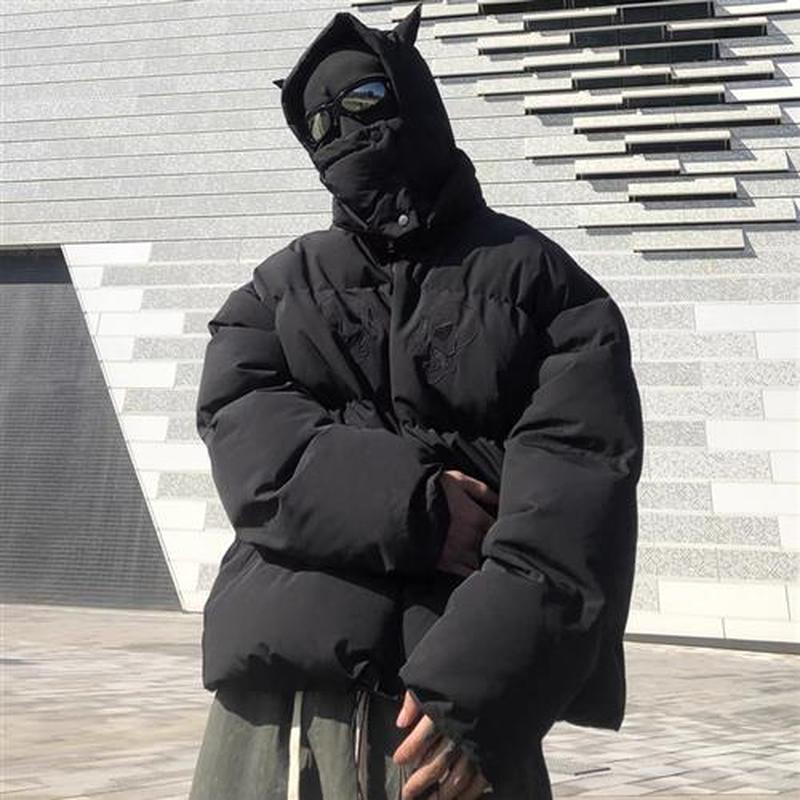 Men Parka Embroidered Skull Jacket Hip Hop Sreetwear Little