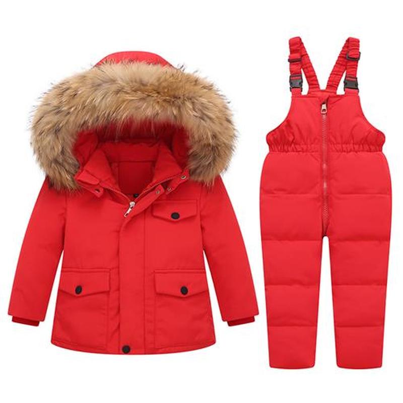 Parka Real Fur Hooded Boy Baby Overalls Winter Down Jacket W