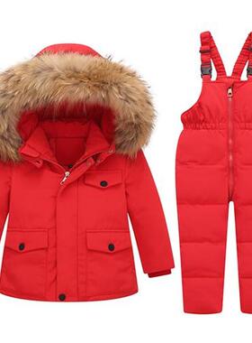 Parka Real Fur Hooded Boy Baby Overalls Winter Down Jacket W