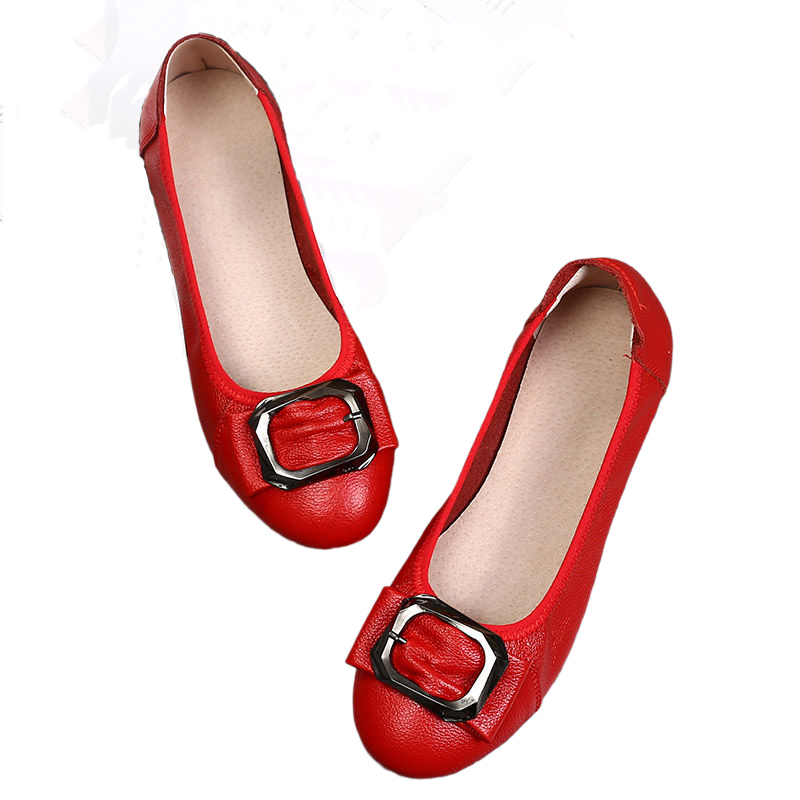 OAHUI Fashion Genuine Leather Ladies Ballet Flats Shoes Wome