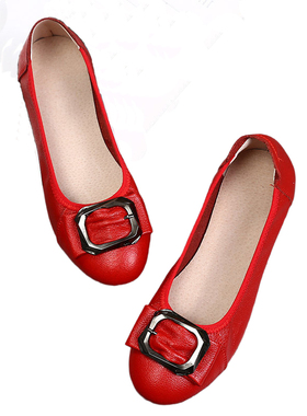 OAHUI Fashion Genuine Leather Ladies Ballet Flats Shoes Wome