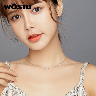 WOSTU 925 Sterling Silver Clear CZ Twinkling Stars Pendant