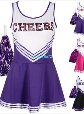Women's Cheerleader Dress With Pom Poms School Girls Mus