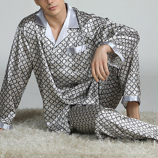 Mens Stain Silk Pajama Sets Pajamas Men Sleepwear Modern Sty