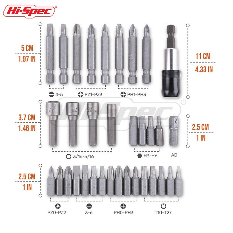 34pc Screwdriver Bit Nut Driver Set Magnetic Bit Holder Scre