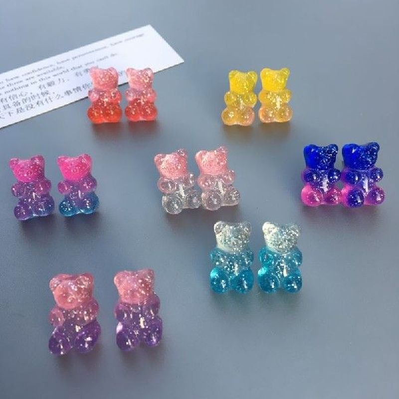 6 Pair Fashion Lovely Candy Color Cartoon Sweet Resin Gummy
