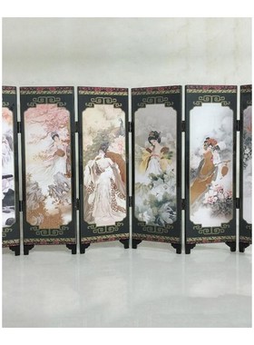 Room Screen Divider Golden Lacquer Folding Partition 6 Panel