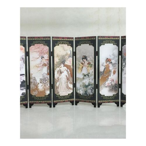 Room Screen Divider Golden Lacquer Folding Partition 6 Panel