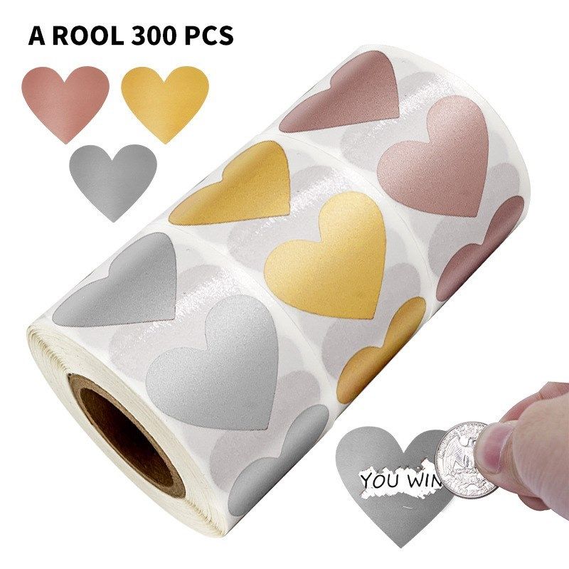 50-300pcs 3 colors Scratch Off Stickers Heart Shape Labels s