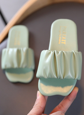 Girls Sandals Slides Kids Summer Beach Sandals Pleated Ruffl