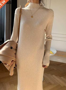 2021 autumn winter thick straig maxi sweater dress women h