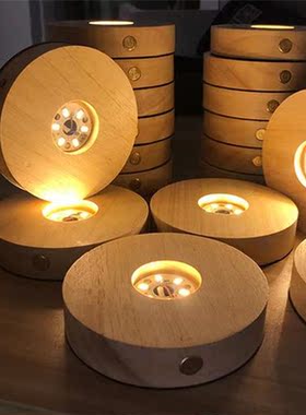 New Wooden LED Light Dispaly Base USB Rechargeable Crystal