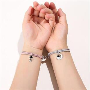 Cartoon Magnetic Couple Bracelets with Moon Robots Pendant