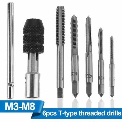 Threaded Drills 6pcs T-type Tap Wrench Drill Set Hand Tappin