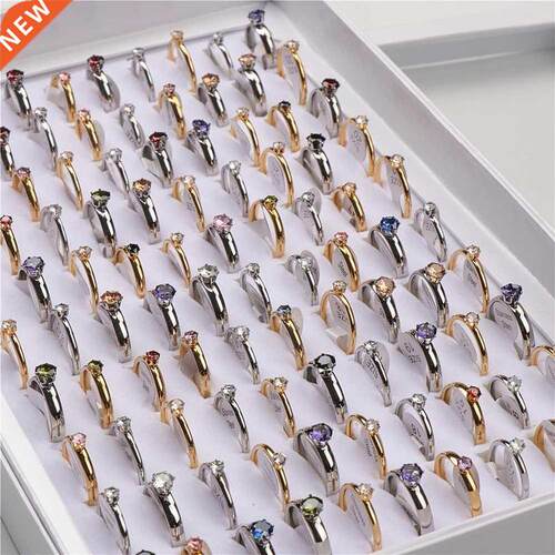 Wholesale 50Pcs/Lot Golden Silver Color Zircon Stainless Ste