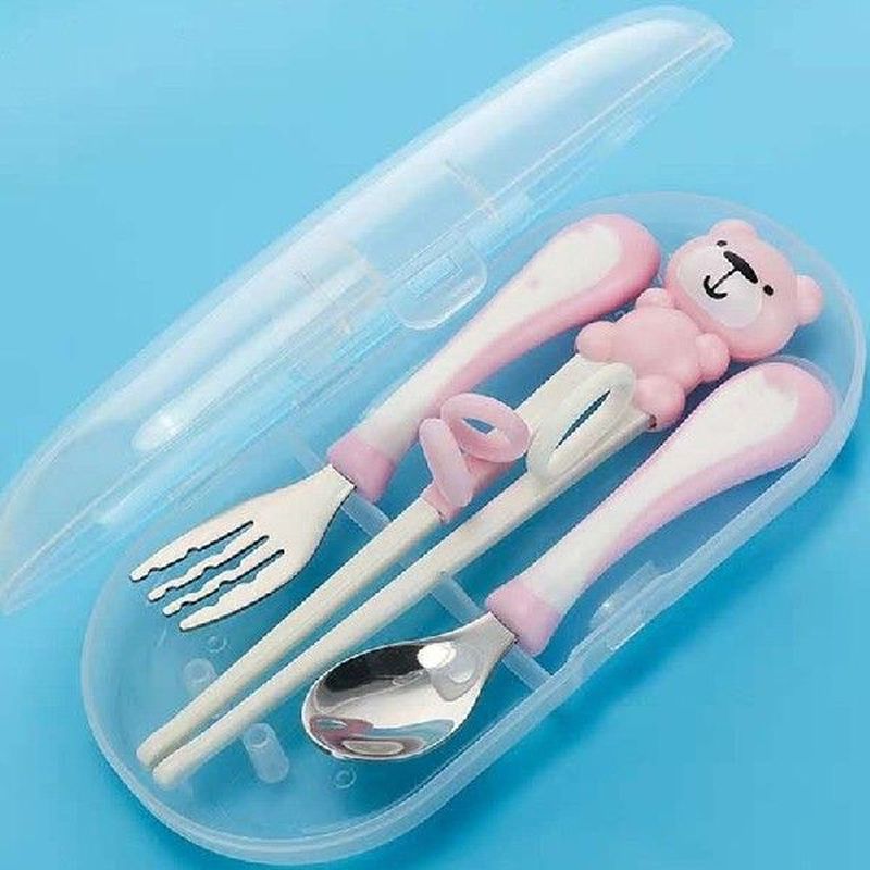 Cartoon Bear Children Spoon Fork Chopsticks Set Baby