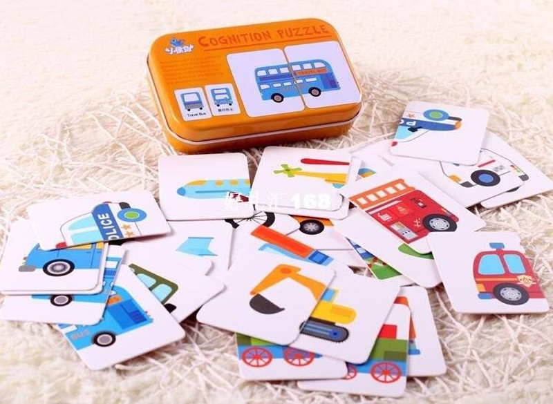 Baby Kids Cognition Puzzle Toys Toddler Iron Box Cards atch