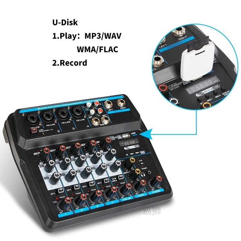 MOOL M-6 Portable Mini Mixer Audio DJ Console with Sound Car