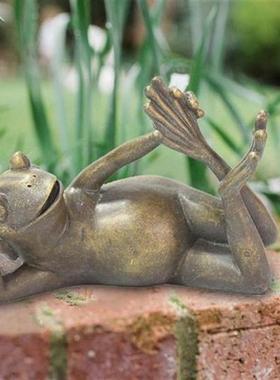 Antique Bronze Lying Yoga Frog Statue Zen for Garden